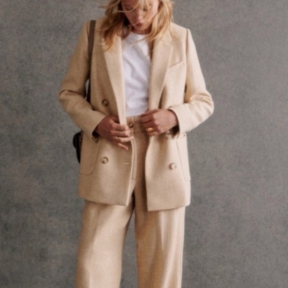Sezane Michele Jacket Blazer Linen Blend in Butter Beige size 38 US 6